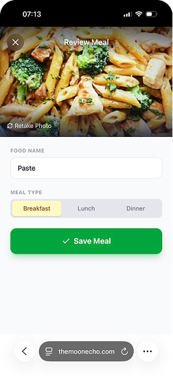 Review and categorize meal screen